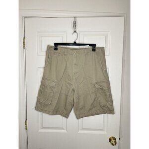 Beverly Hills Polo Club Mens Flat Front Khaki Brown Cargo Shorts Size 36